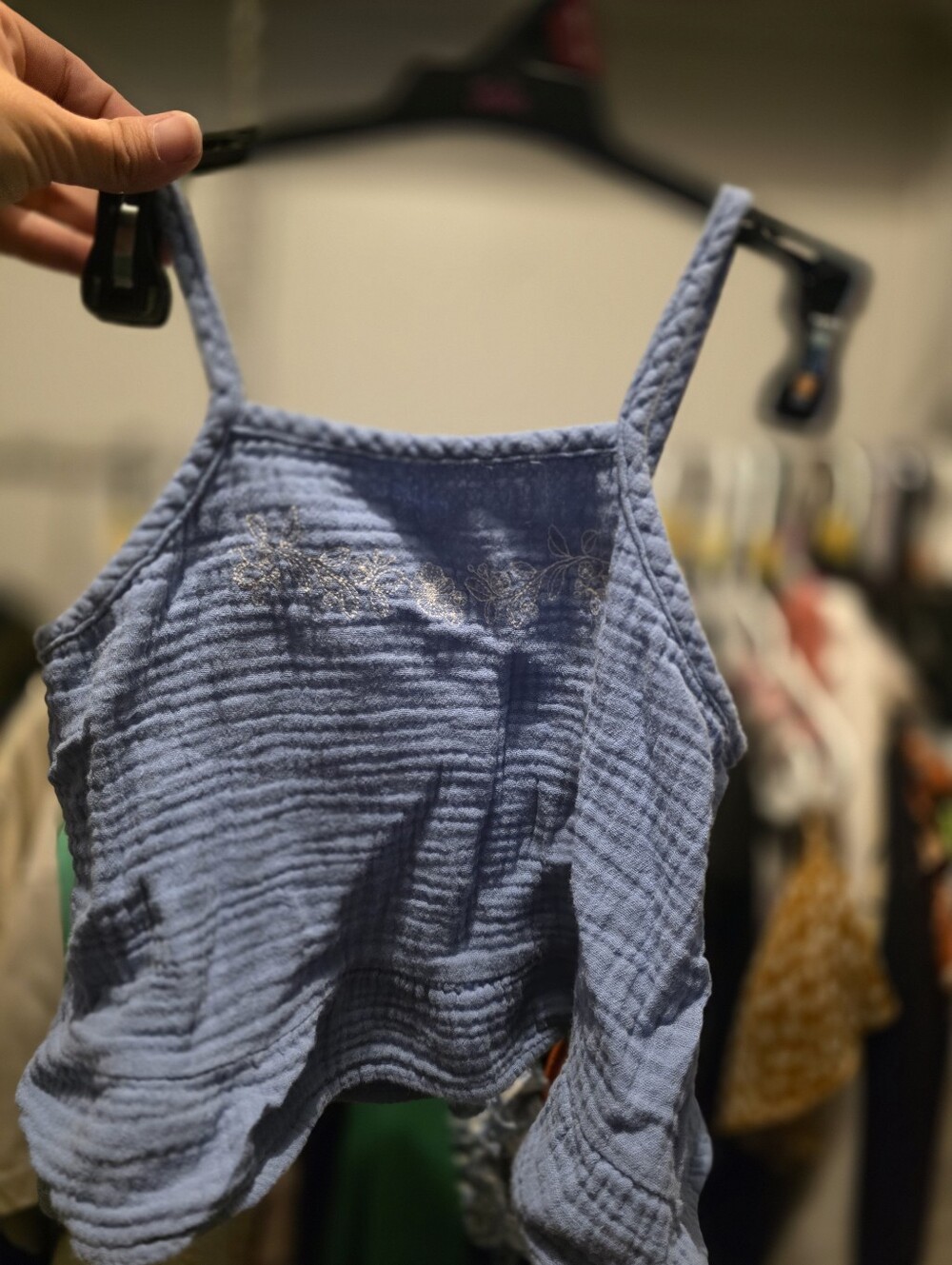 RABBIT+BEAR Girls Blue Floral Embroidered Tank Top